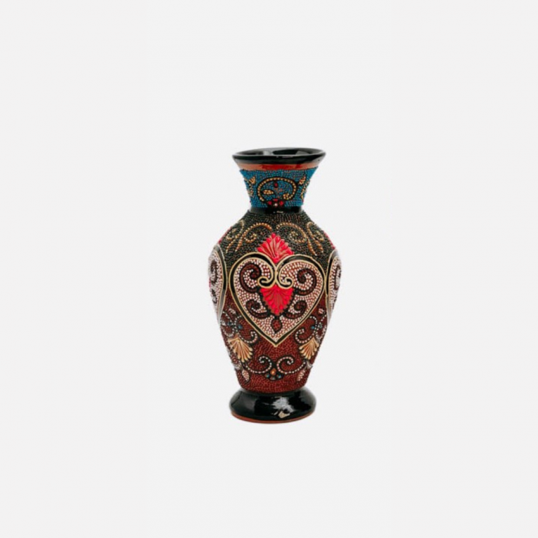 Unik handgjord vas från Rishtan (Uzbekistan), 20 cm, droppteknik